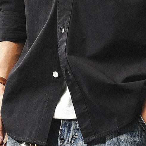 Natural Band Collar Basic Shirt P1822